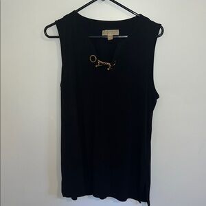 Michael Kors Sleeveless Black Top with Gold Chain Detail